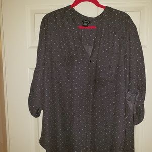 3X Grey Swissdot Popover Blouse w/ quarter sleeves